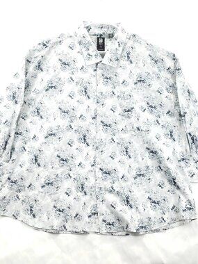 Stacy Adams Shirt Mens 22 34/35 Blue White Floral Stretch Long Sleeve Button-Up